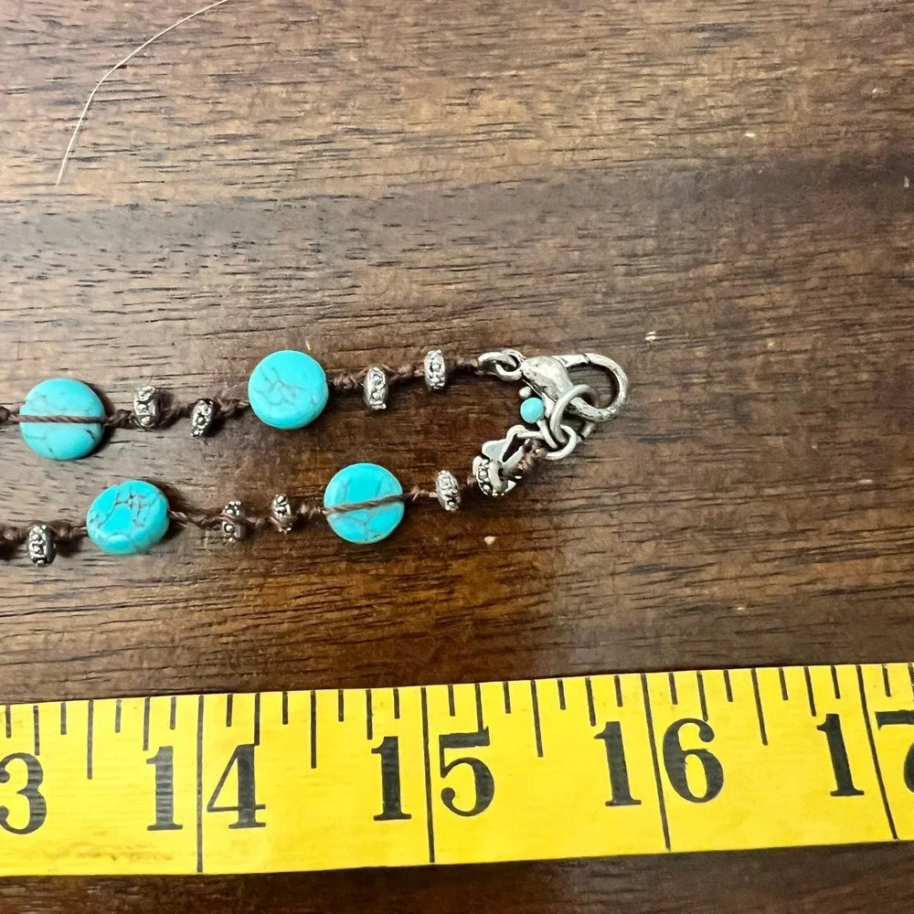 ☘️5/$25 Lucky Brand Boho Turquoise Western Theme Long Beaded Necklace Silver